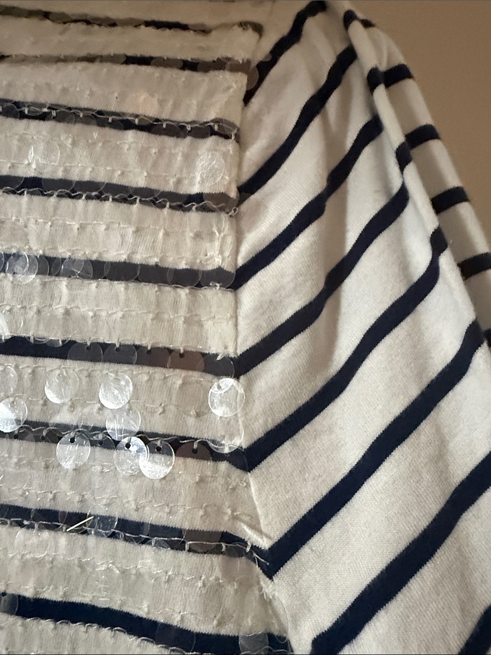 J. Crew White & Navy  Striped Sequin Tee - Picture 4 of 4